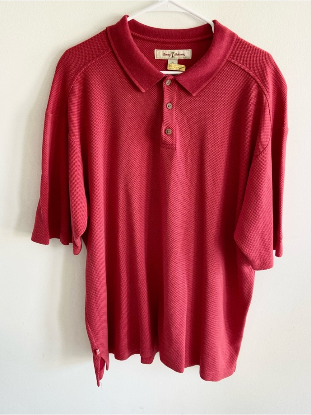 Tommy Bahama Men's Crimson Red Woven Polo Silk Cotton XL